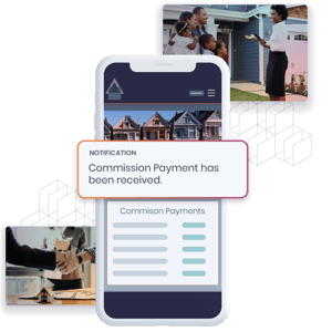 Screenshot for Agent Commission Payments. Pictures of real estate sale and real estate agent.